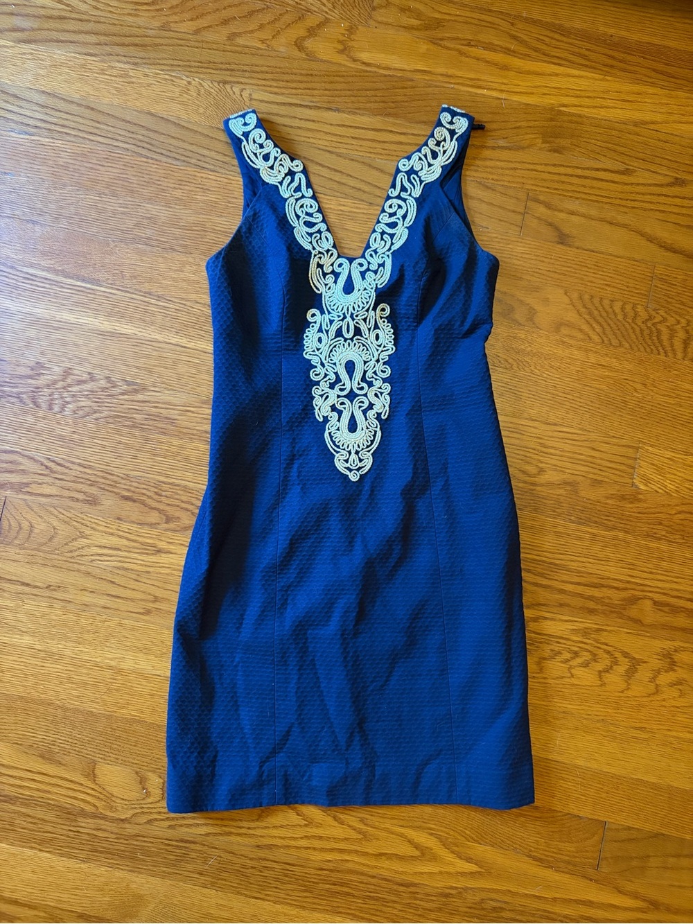 Lilly Pulitzer Navy Mini Dress with Gold Embroidered V-Front